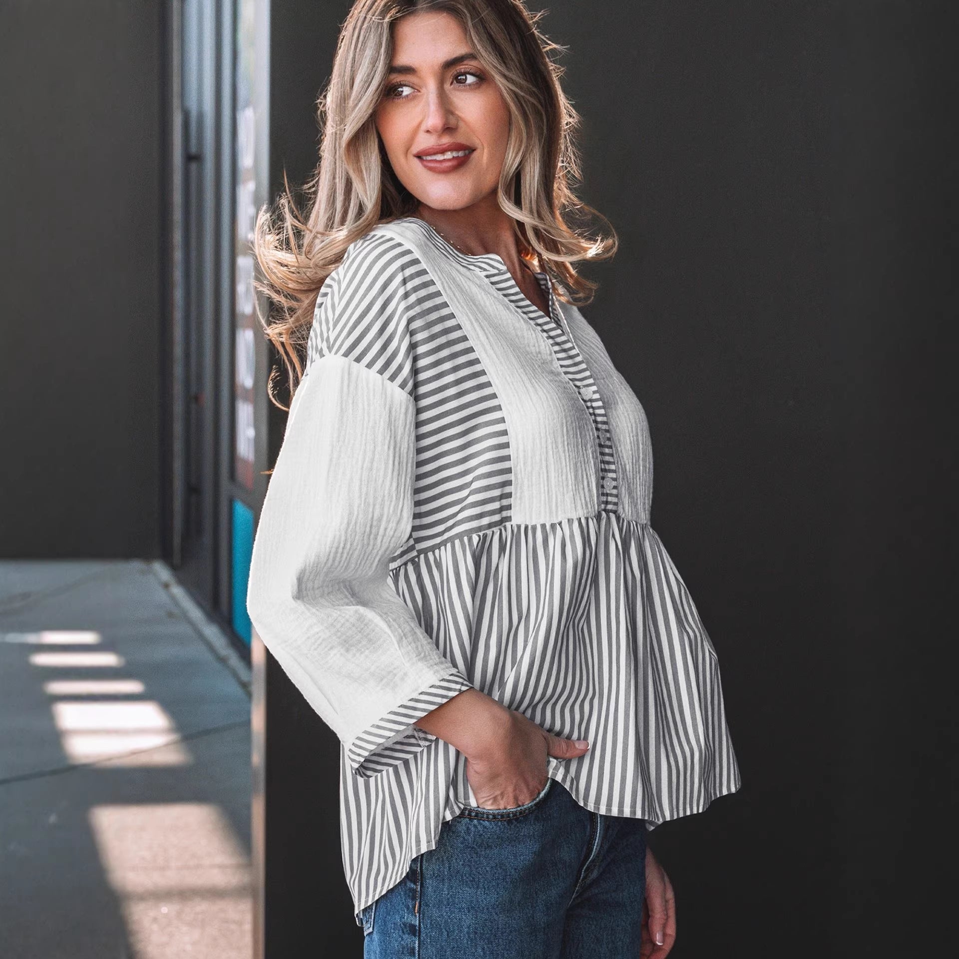 Fashionable Striped Printed Loose Top For Women