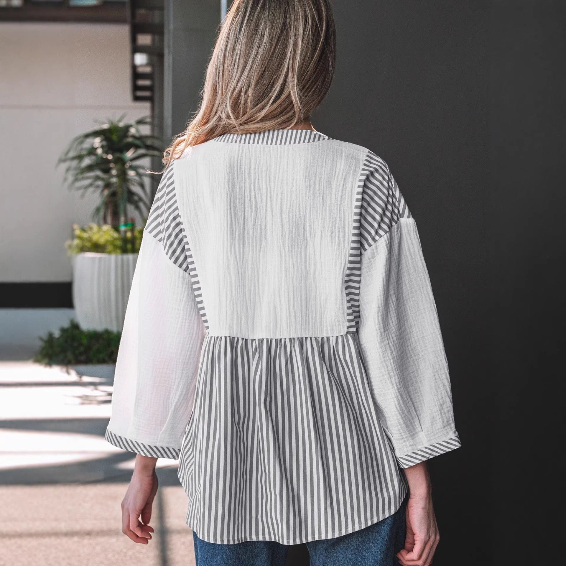 Fashionable Striped Printed Loose Top For Women