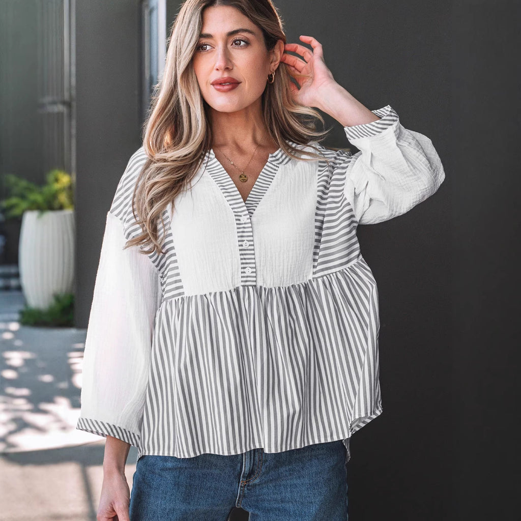 Fashionable Striped Printed Loose Top For Women